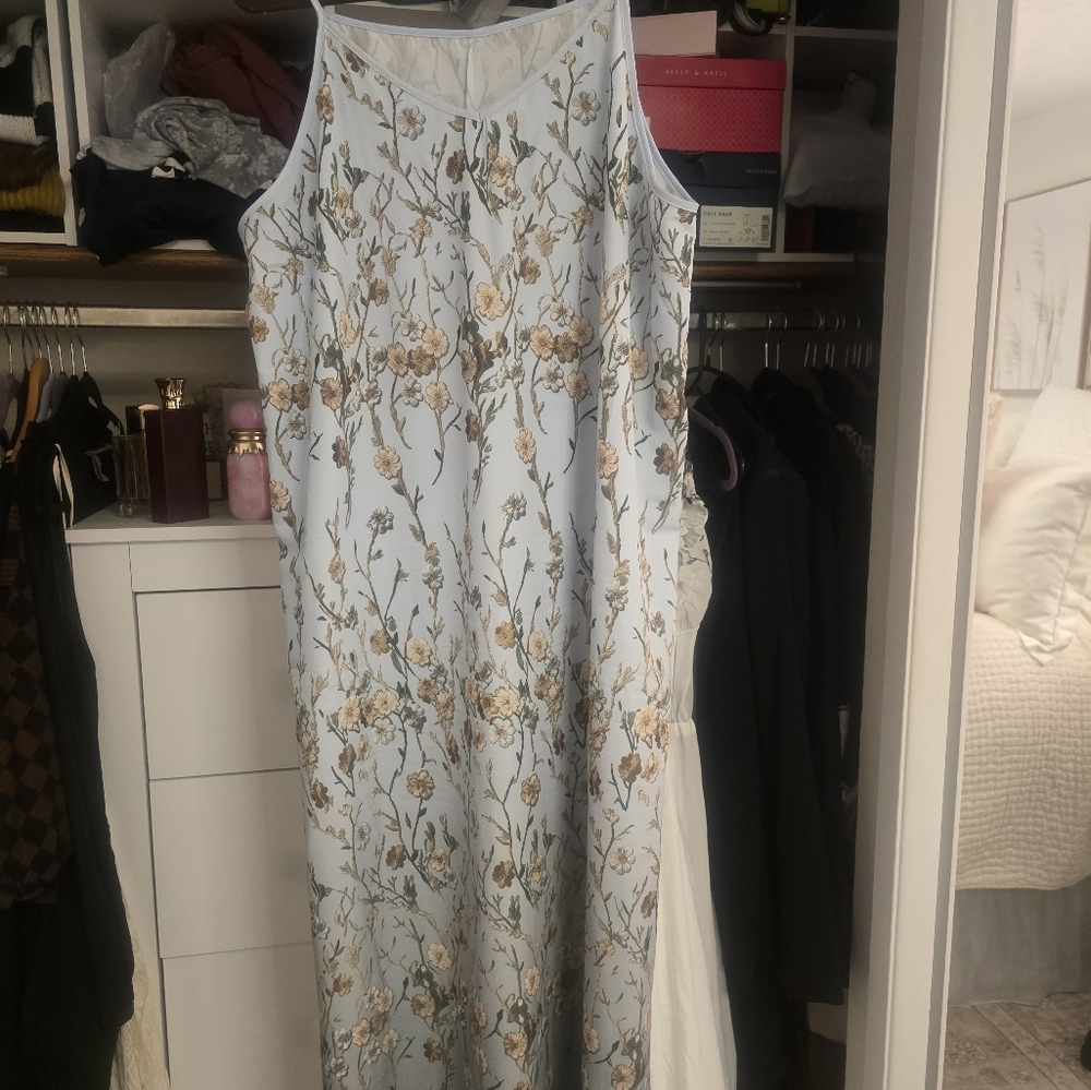 Floral Embroidered Dress with Sheer Overlay - Picture 3 of 5